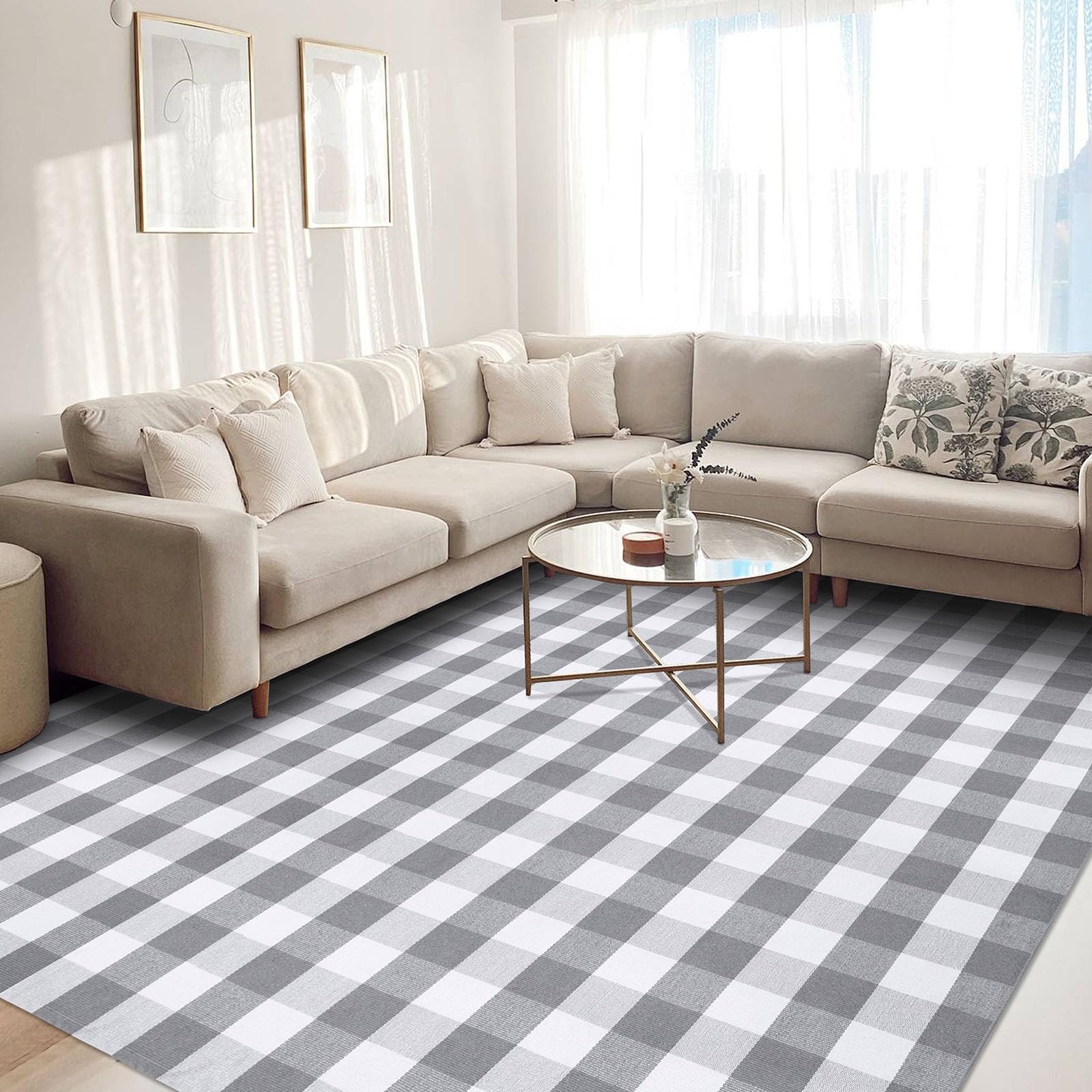 KOZYFLY Tappeto a righe bianche e nere, 60 x 90 cm, in cotone, lavabile, per interni ed esterni, per portico, cucina, fattoria