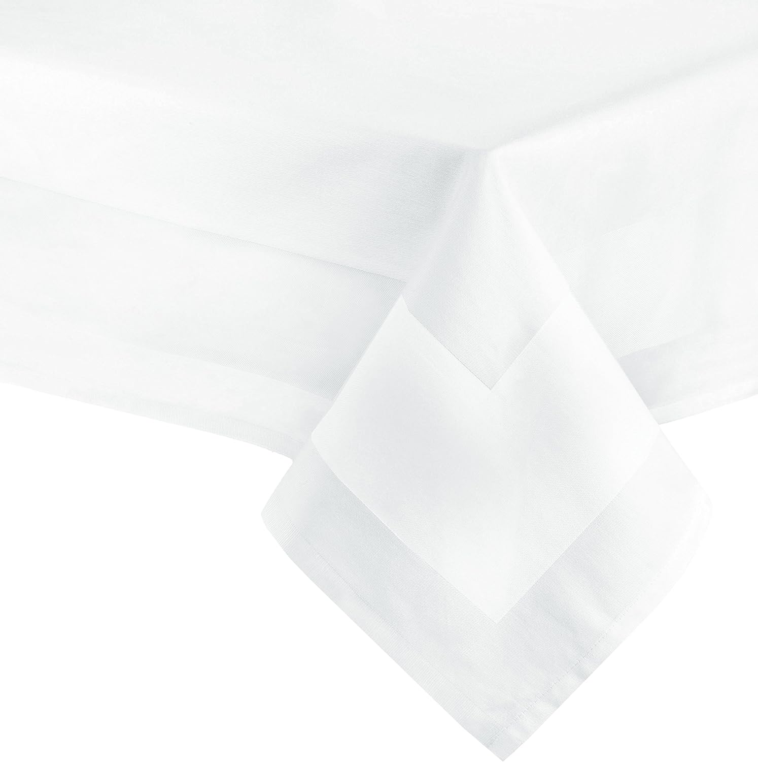 Tovaglia elegante in 140x240 cm (dopo il primo lavaggio) - Copritavola robusto e di lunga durata in cotone - lucentezza di seta con bordatura - lavabile a 95°C - bianca