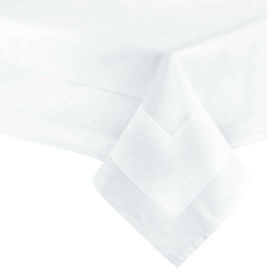 Tovaglia elegante in 140x240 cm (dopo il primo lavaggio) - Copritavola robusto e di lunga durata in cotone - lucentezza di seta con bordatura - lavabile a 95°C - bianca