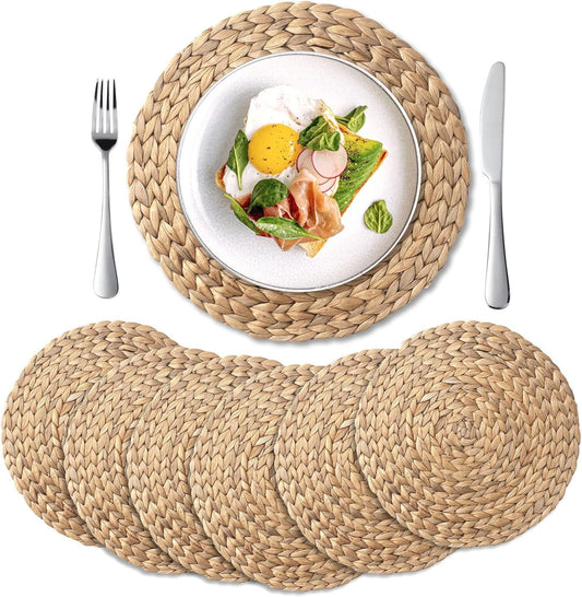 6 Pezzi Tovagliette Rotonde in Paglia, Sottopiatti Vimini, Tovagliette Rattan Vimini per Tavolo da Pranzo (30 cm)