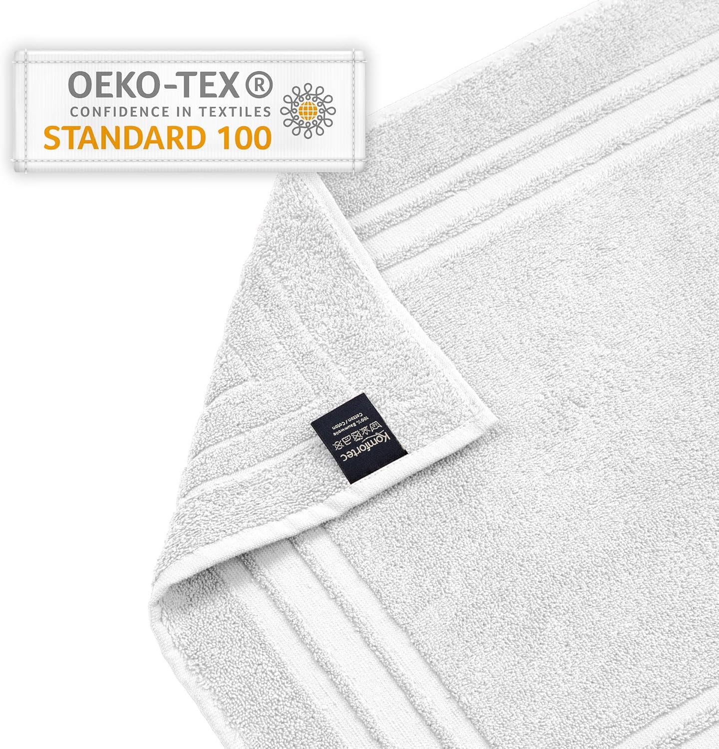 Komfortec Set di 2 tappetini da bagno, in spugna, lavabile, 600 g/m² e 100% cotone, assorbenti e ad asciugatura rapida, 50 x 70 cm, colore: grigio/bianco