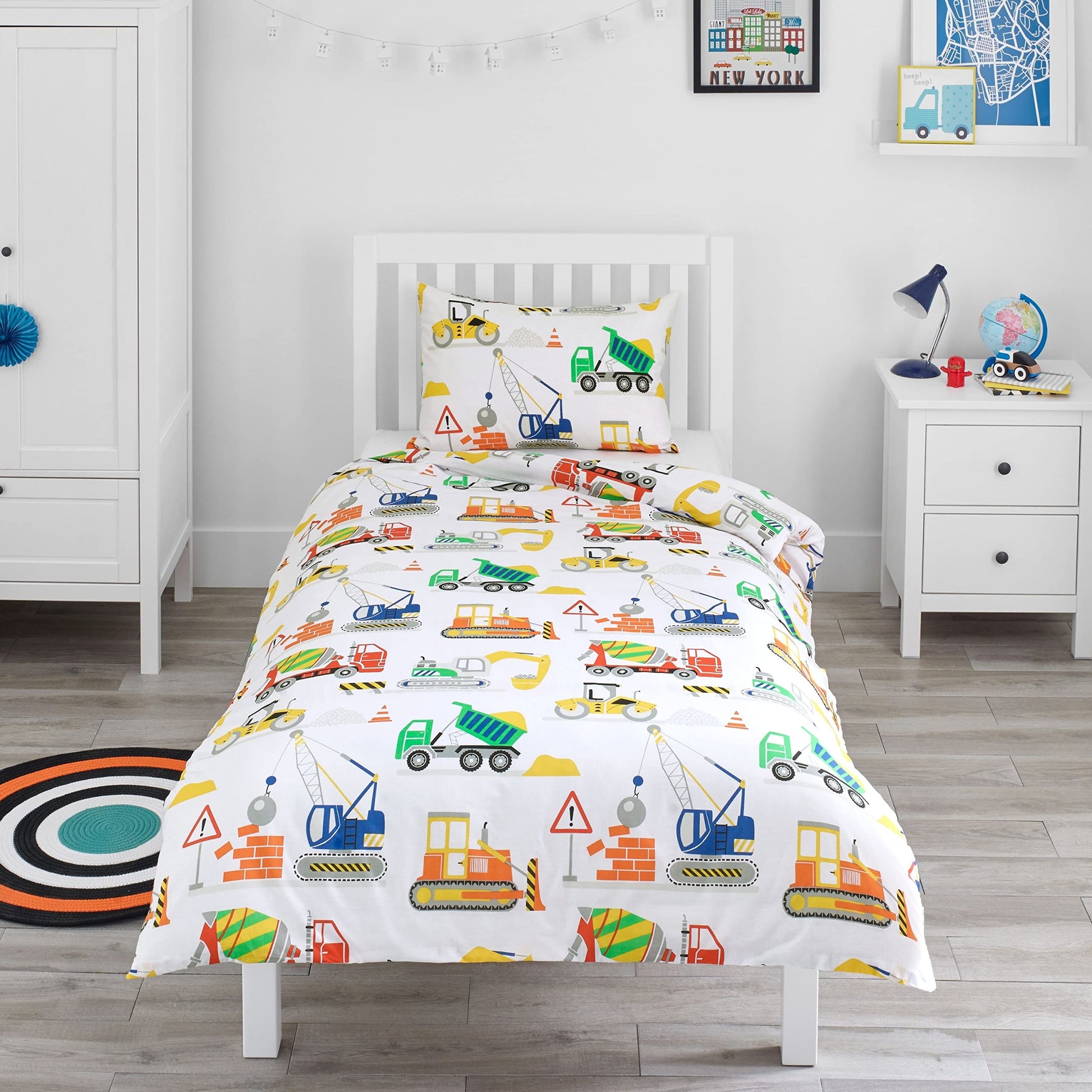 Bloomsbury Mill - Set Copripiumino Singolo Bambino e Bambina - Grigio & Bianco Stelle - Lenzuola Letto Singolo Reversibile - Set di Biancheria da Letto per Bambini - 135x200cm e Federe