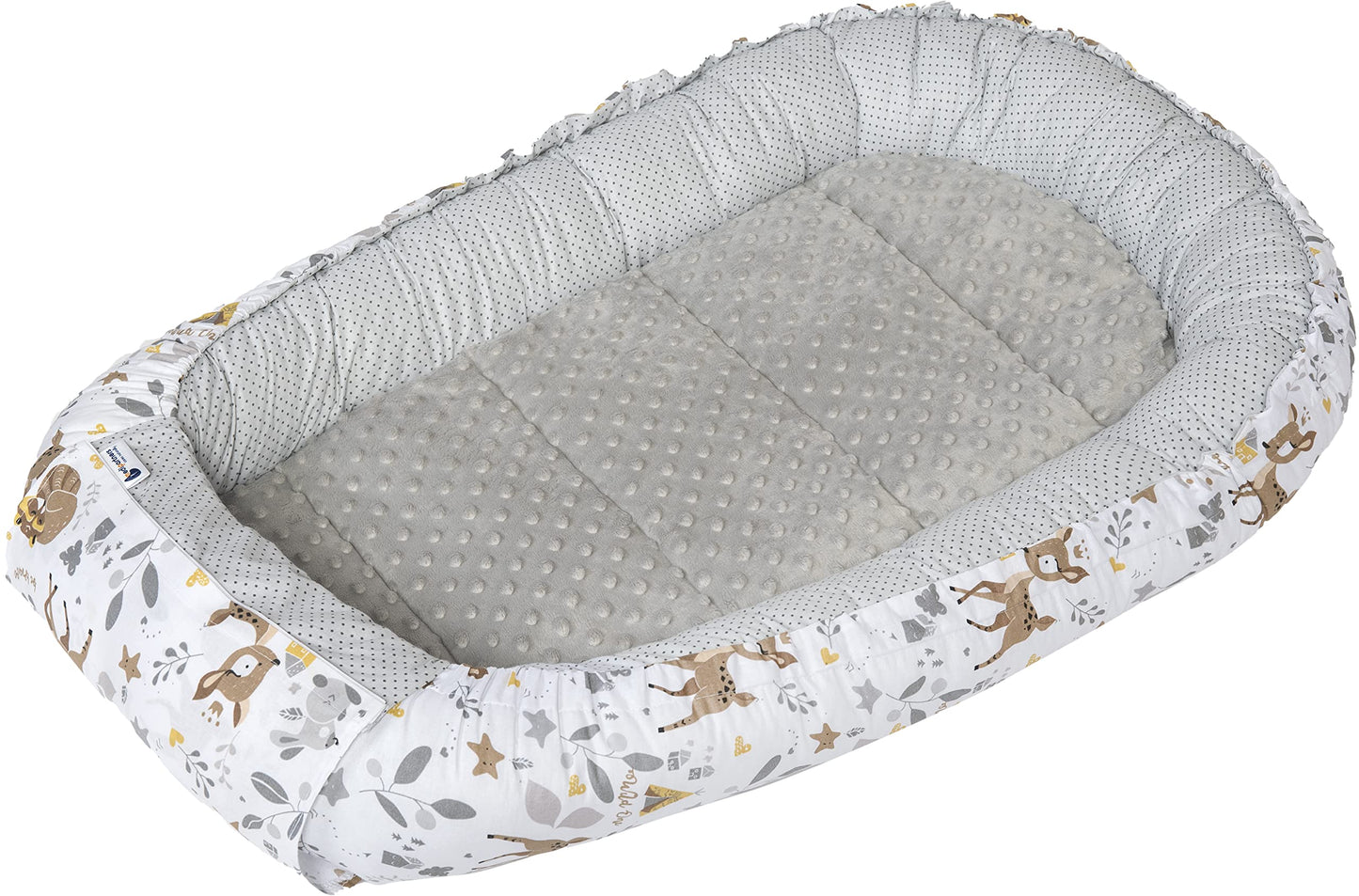Medi Partners 5-Parti Nido per Bebè 100x60x15 Inserto Rimovibile Letto Cuscino Coperta bambini neonati 100% Cotone (Safari con Minky beige)