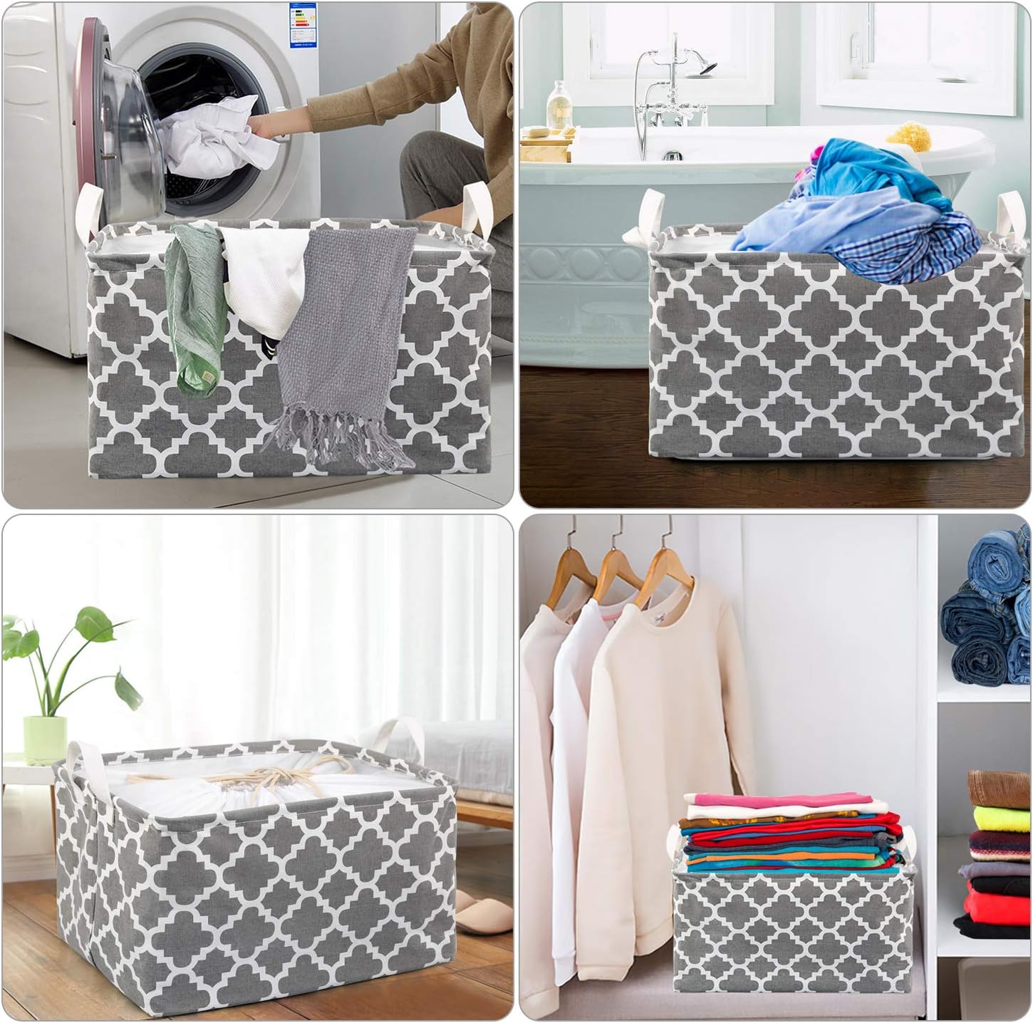 TonStyle Cestello Portaoggetti Pieghevole, Cesto Portabiancheria Scatola Immagazzinaggio Contenitore di Stoccaggio Cubi Portaoggetti Impermeabile con Coperchio con Coulisse e Manici (Grigia Fiore)