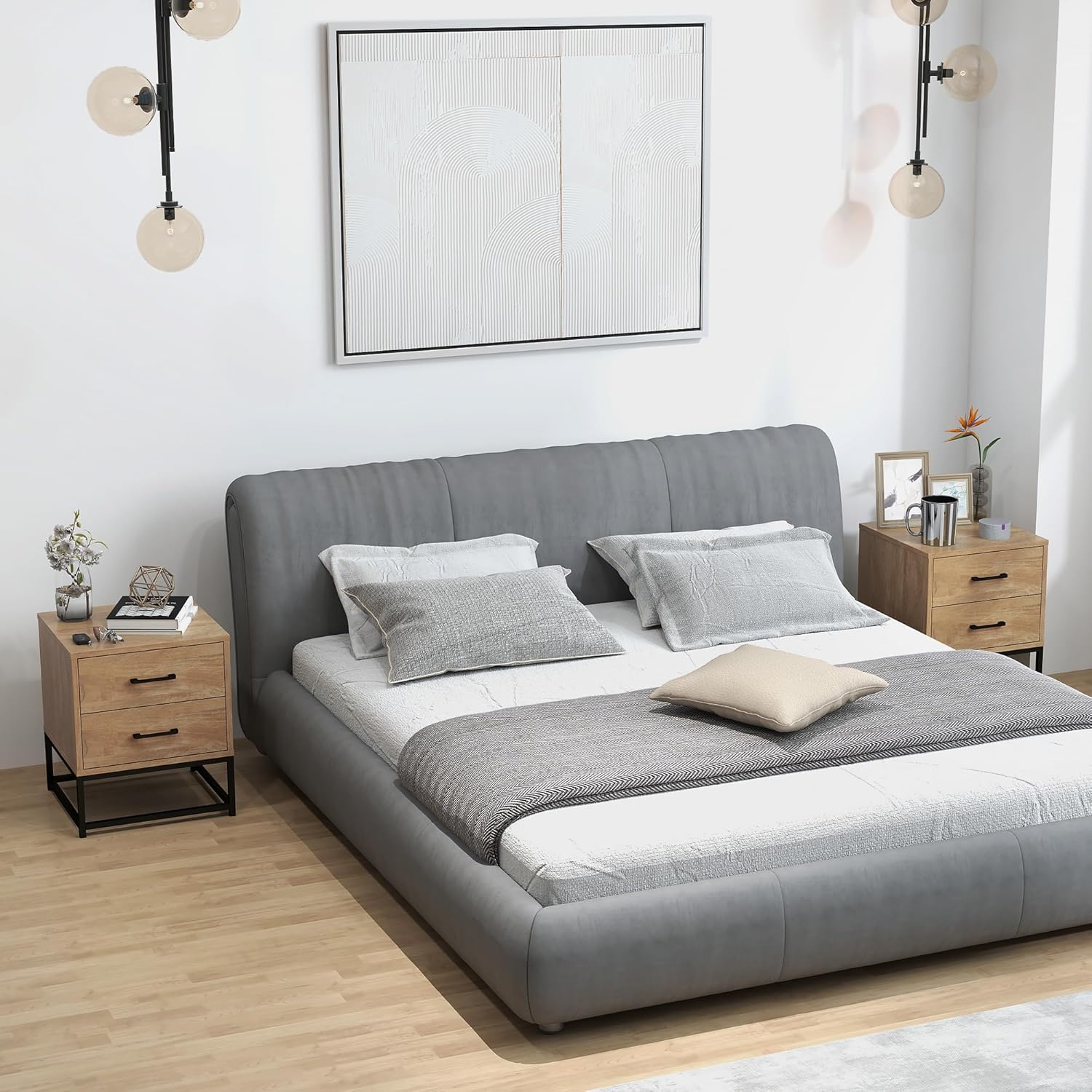 HOMCOM Set di 2 Comodini Camera da Letto con 2 Cassetti, Coppia di Comodini Stile Industriale in Legno e Acciaio, Tavolini per Divano, Soggiorno, Salotto e Camera, 40x39.5x48 cm, Colore Legno