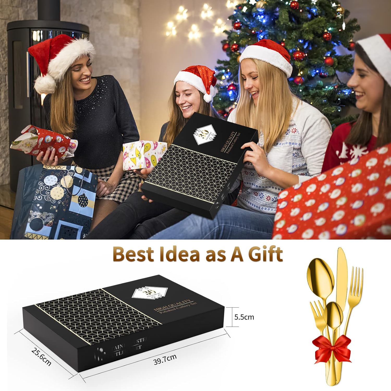 Aoeeppa Set di Posate, 30 Pezzi per 6 Persone, Posate Acciaio Inox, Lucidate a Specchio, Ideali per La Casa, Il Ristorante, Festa e Come Regalo, Lavabili in Lavastoviglie e Antiruggine (Oro)