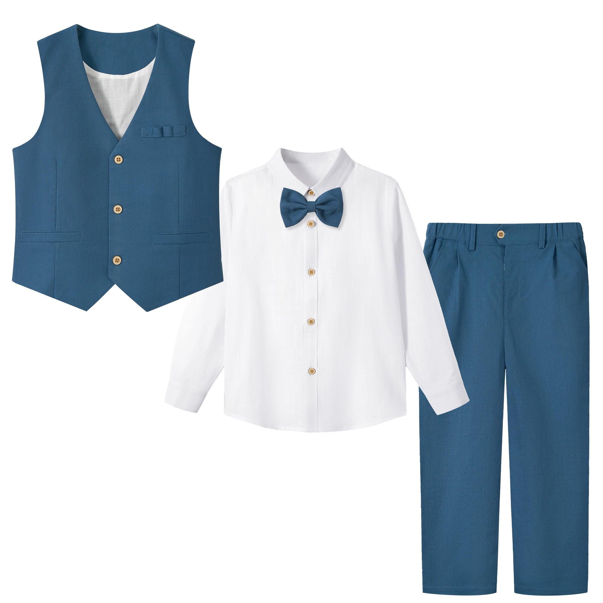 LOLANTA 4 Pezzi Completo Cerimonia Elegante Bambino, Ragazzi Paggetto Matrimoni Battesimo Abito in Lino Suit Set, Gilet+Pantaloni+Camicia+Farfallino