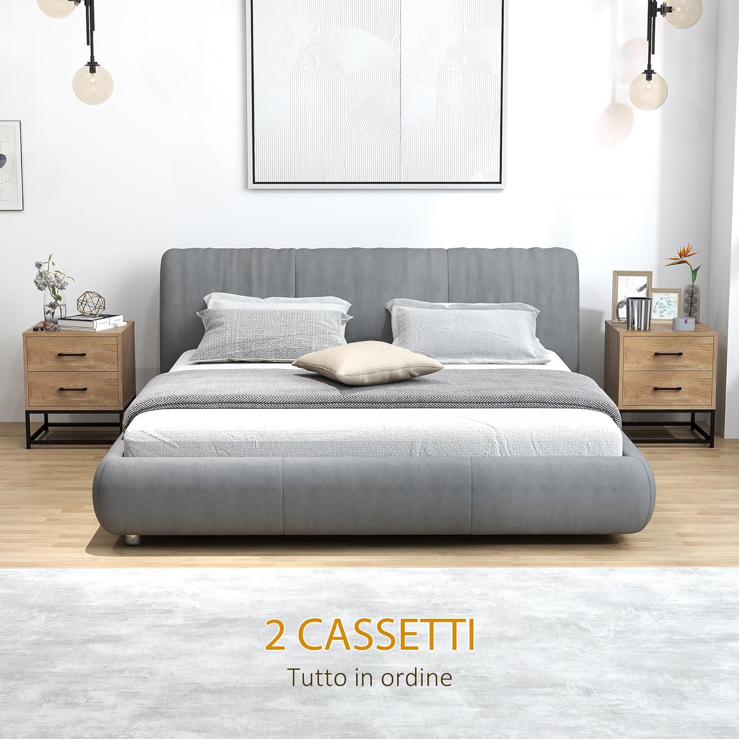 HOMCOM Set di 2 Comodini Camera da Letto con 2 Cassetti, Coppia di Comodini Stile Industriale in Legno e Acciaio, Tavolini per Divano, Soggiorno, Salotto e Camera, 40x39.5x48 cm, Colore Legno