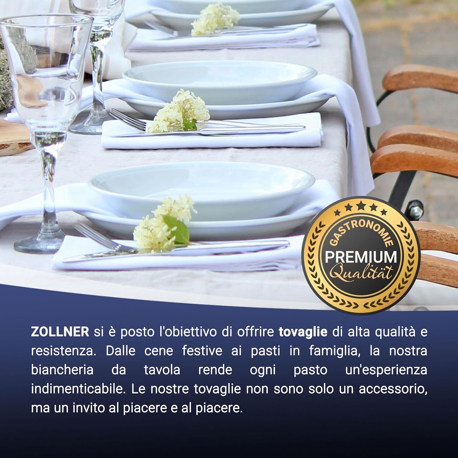 Tovaglia elegante in 140x240 cm (dopo il primo lavaggio) - Copritavola robusto e di lunga durata in cotone - lucentezza di seta con bordatura - lavabile a 95°C - bianca