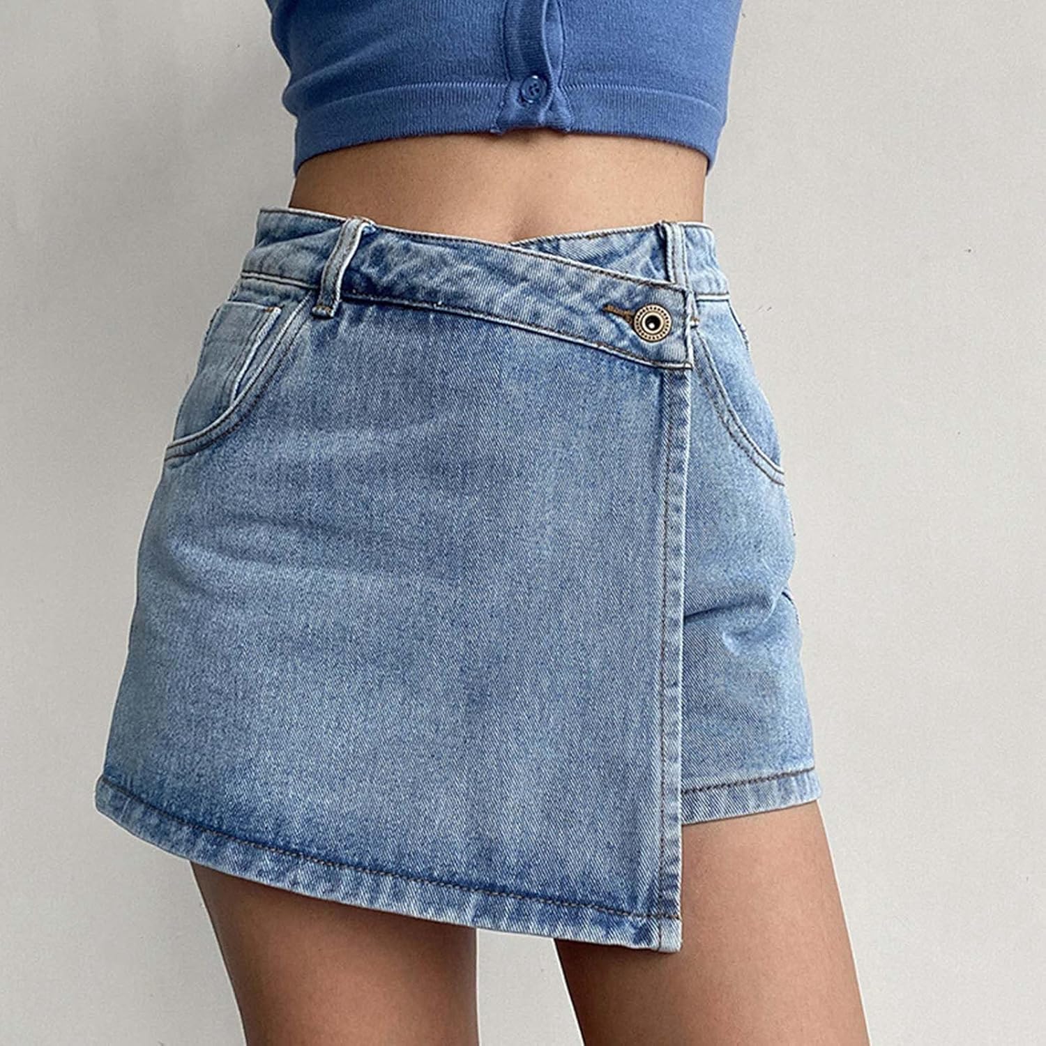 Pantaloncini Donna Jeans Estivi a Vita Alta da Donna con Lavaggio Leggero Gonna Snellente Design Elegante in Due Pezzi per Le fashioniste Denim Pantaloni Corti Hot Pants Jeans Shorts