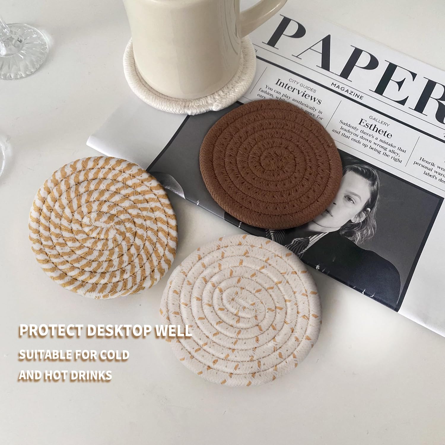 8 Pz Sottobicchieri per Bicchieri, Sottobicchieri Rotondi per Bicchieri, Sottobicchieri per Tazza con Porta, Sottobicchieri per Bevande, Sottobicchieri Antiscivolo in Cotone Intrecciato