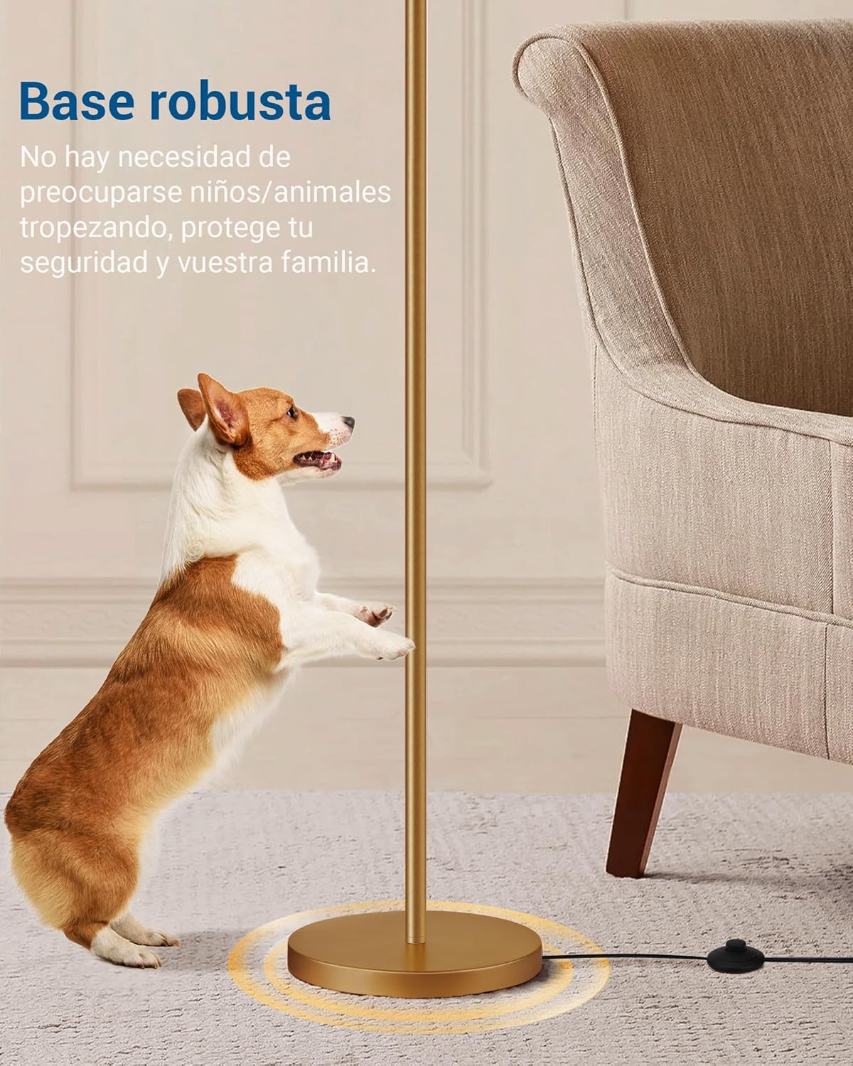 EDISHINE Lampada da terra per soggiorno, lampada ad arco con paralume in lino beige, lampada da terra dorata da 161 cm con paralume regolabile, attacco E27 (Lampadina fornita)
