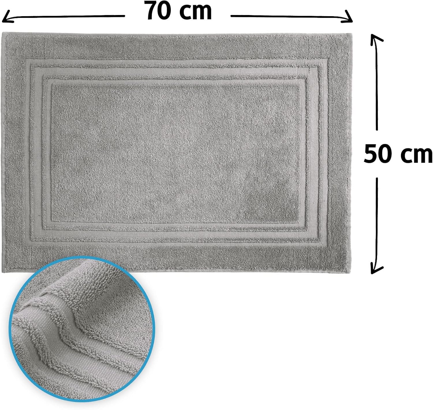Komfortec Set di 2 tappetini da bagno, in spugna, lavabile, 600 g/m² e 100% cotone, assorbenti e ad asciugatura rapida, 50 x 70 cm, colore: grigio/bianco