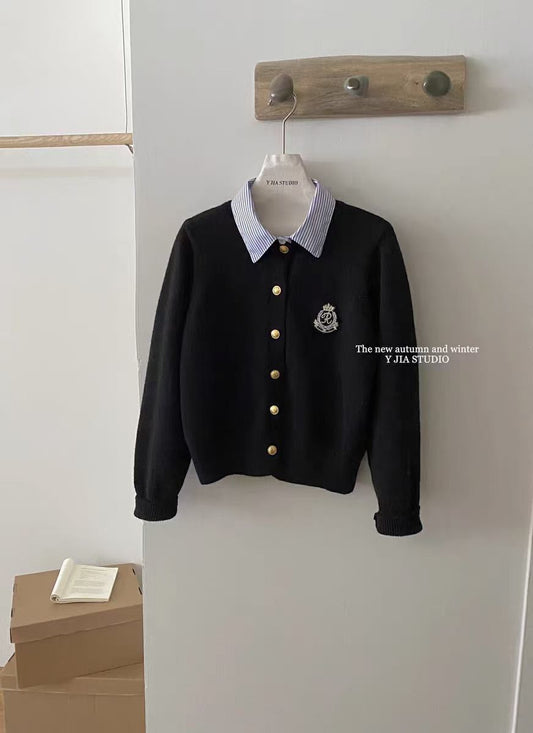 Cardigan Donna stile College con applicazioni