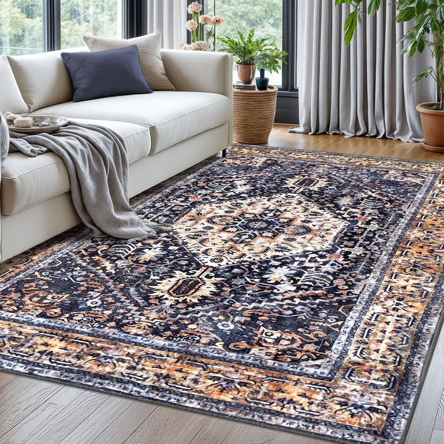 KOZYFLY Tappeto a righe bianche e nere, 60 x 90 cm, in cotone, lavabile, per interni ed esterni, per portico, cucina, fattoria