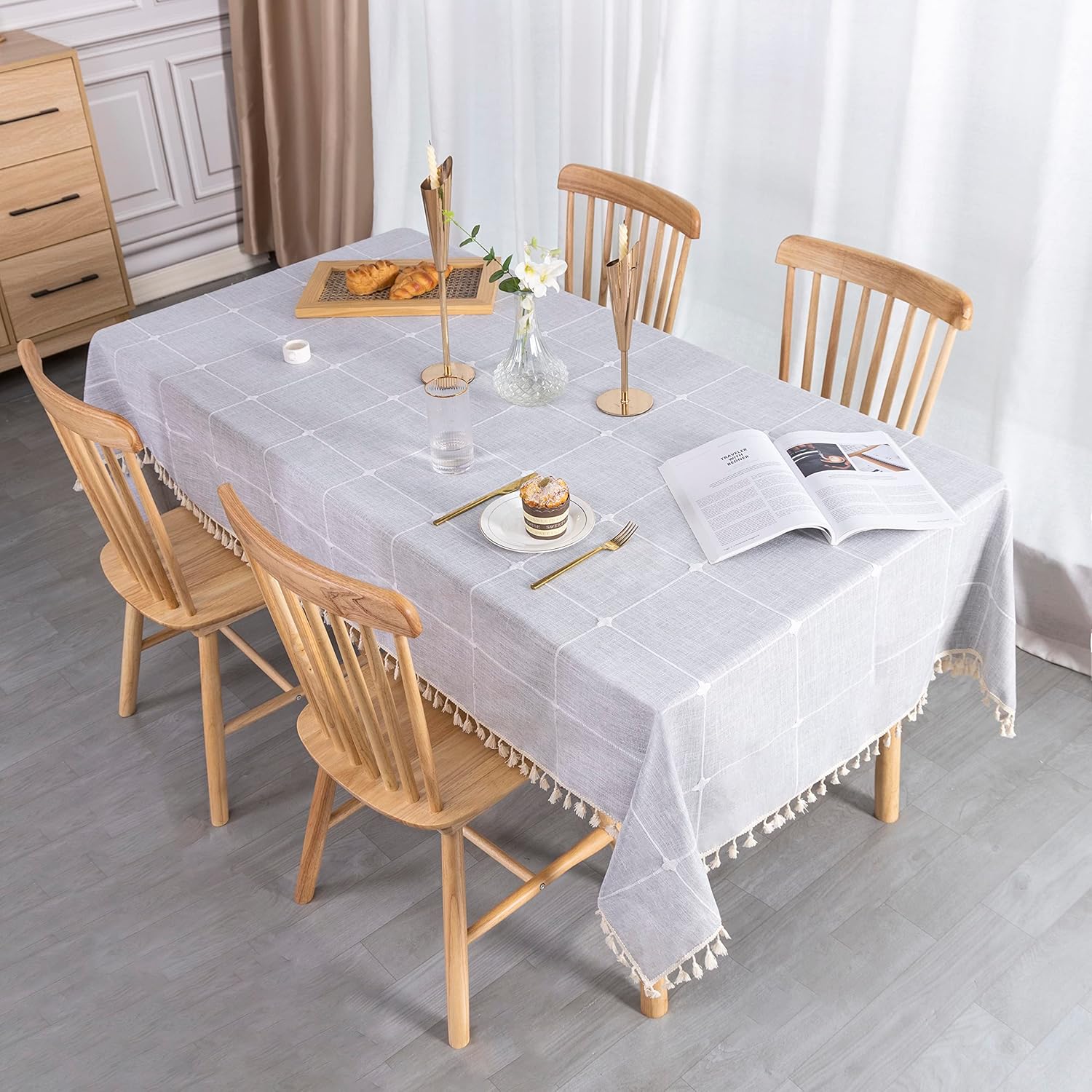 SUNBEAUTY Tovaglia Tavolo Rettangolare Antimacchia Cotone 140x220 Tovaglie Rettangolari Lino Copritavolo Rettangolare Elegante Table Cloth Tovaglia da Pranzo Decorazione Cucina