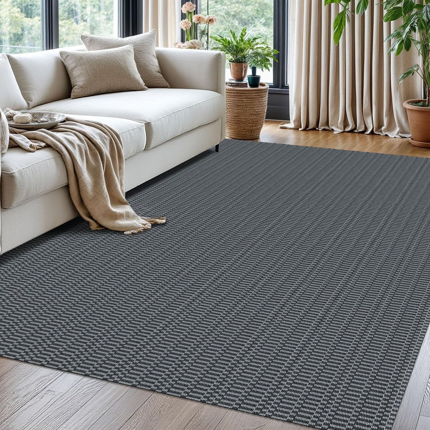 KOZYFLY Tappeto a righe bianche e nere, 60 x 90 cm, in cotone, lavabile, per interni ed esterni, per portico, cucina, fattoria