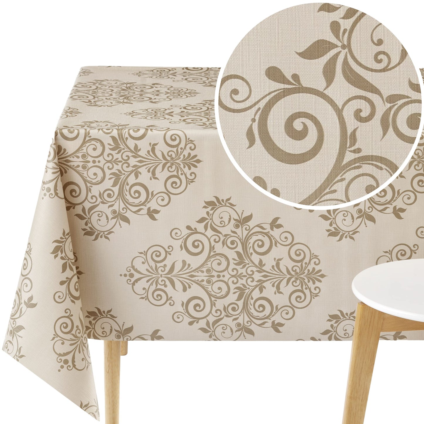 KP HOME Tovaglia Plastificata Rettangolare 250x140 cm, Tovaglia Cerata per Tavolo da 8 Posti, in PVC Facile da Pulire, Impermeabile, per Uso Interno ed Esterno, con Motivo Barocco Damascato Elegante