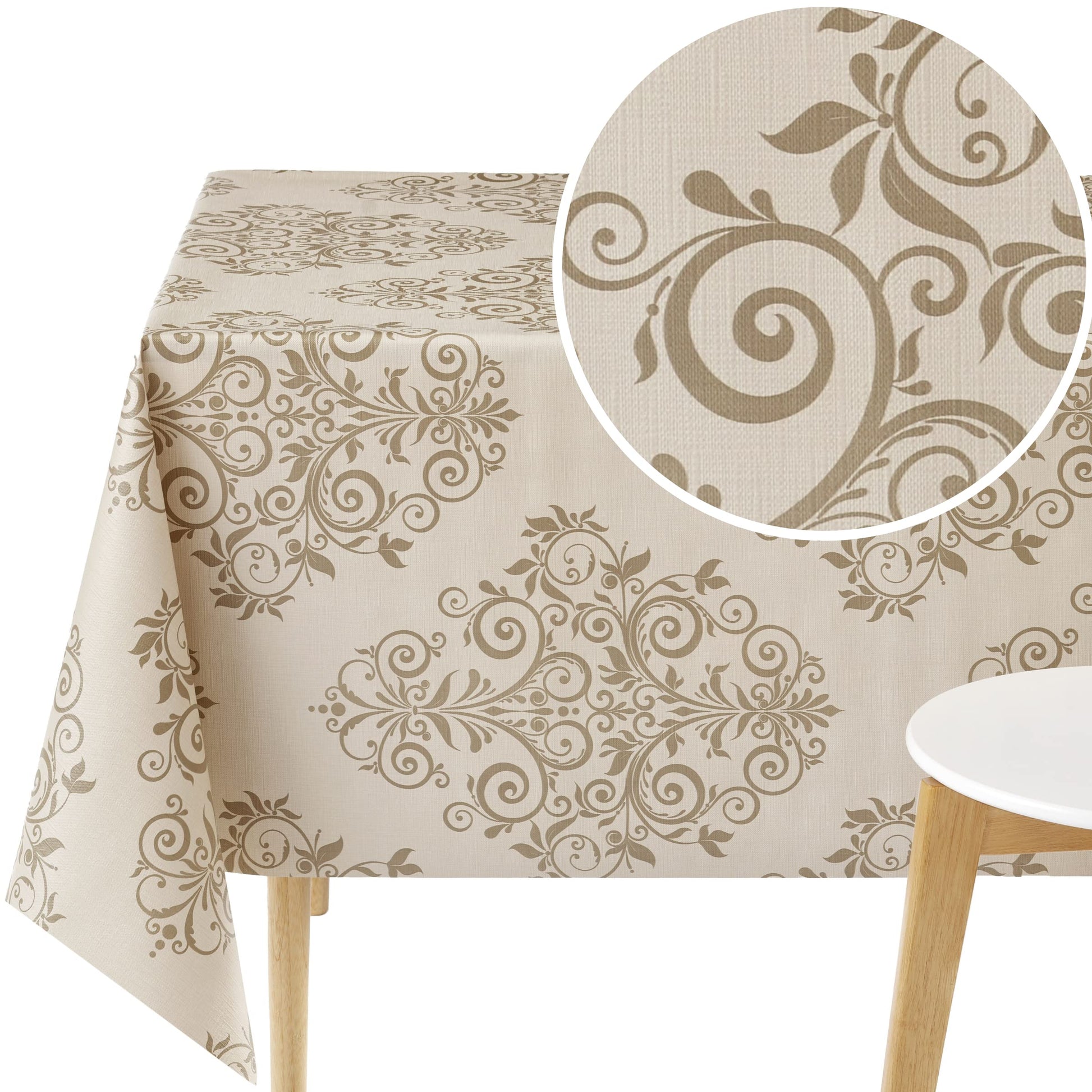 KP HOME Tovaglia Plastificata Rettangolare 250x140 cm, Tovaglia Cerata per Tavolo da 8 Posti, in PVC Facile da Pulire, Impermeabile, per Uso Interno ed Esterno, con Motivo Barocco Damascato Elegante