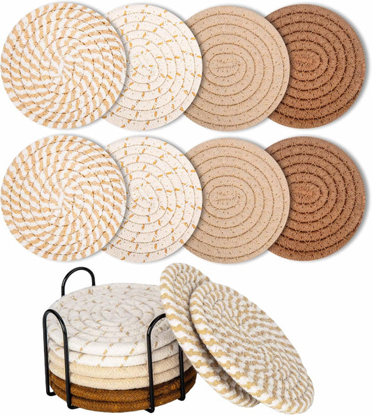 8 Pz Sottobicchieri per Bicchieri, Sottobicchieri Rotondi per Bicchieri, Sottobicchieri per Tazza con Porta, Sottobicchieri per Bevande, Sottobicchieri Antiscivolo in Cotone Intrecciato