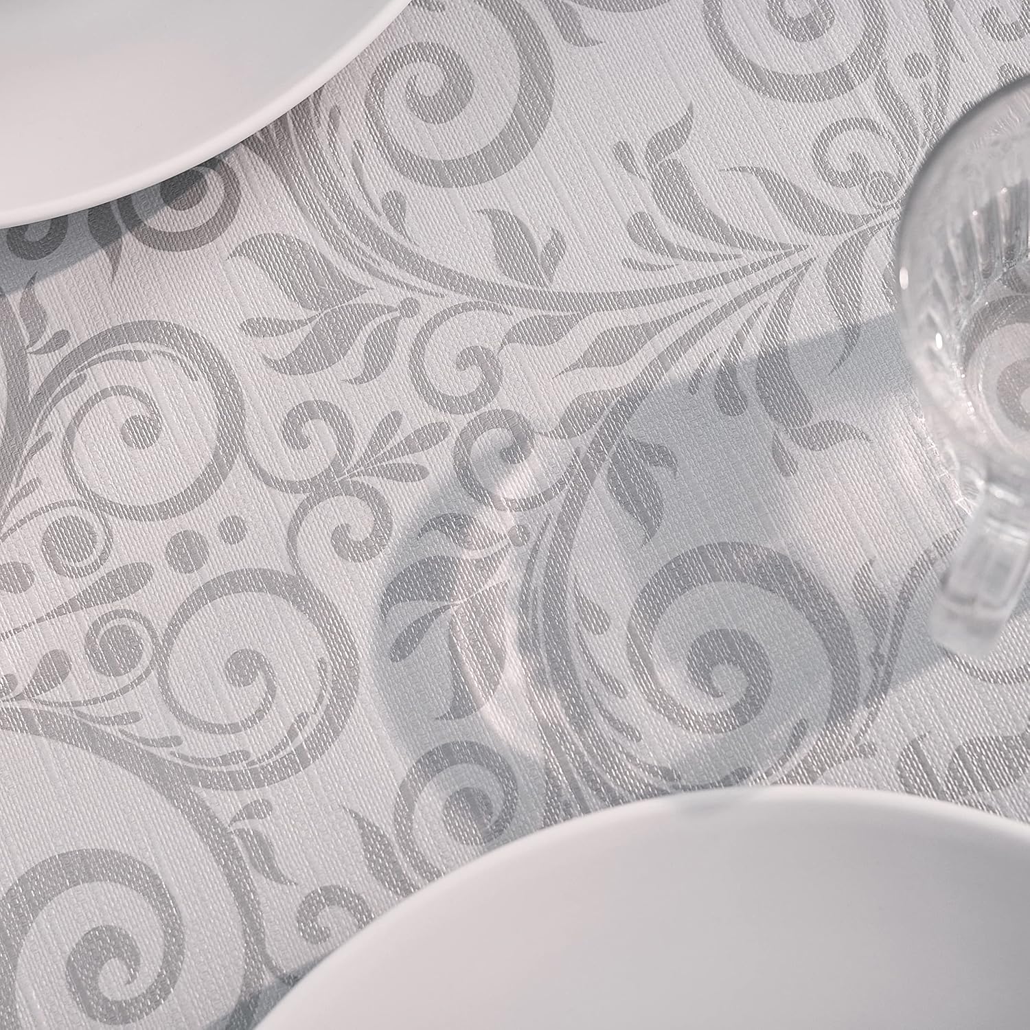 KP HOME Tovaglia Plastificata Rettangolare 250x140 cm, Tovaglia Cerata per Tavolo da 8 Posti, in PVC Facile da Pulire, Impermeabile, per Uso Interno ed Esterno, con Motivo Barocco Damascato Elegante