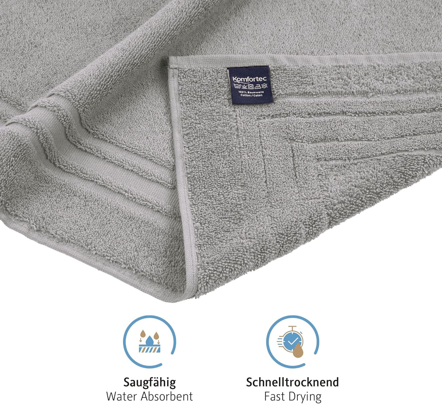 Komfortec Set di 2 tappetini da bagno, in spugna, lavabile, 600 g/m² e 100% cotone, assorbenti e ad asciugatura rapida, 50 x 70 cm, colore: grigio/bianco