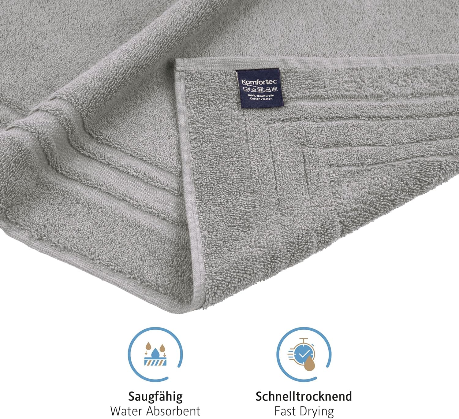 Komfortec Set di 2 tappetini da bagno, in spugna, lavabile, 600 g/m² e 100% cotone, assorbenti e ad asciugatura rapida, 50 x 70 cm, colore: grigio/bianco