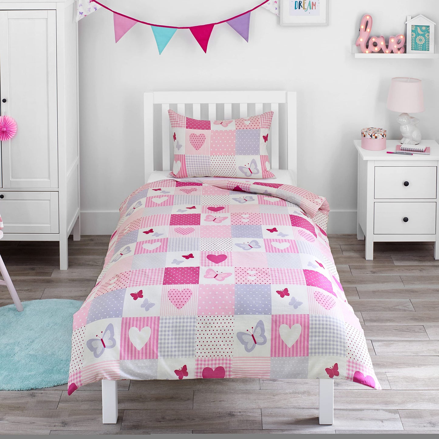 Bloomsbury Mill - Set Copripiumino Singolo Bambino e Bambina - Grigio & Bianco Stelle - Lenzuola Letto Singolo Reversibile - Set di Biancheria da Letto per Bambini - 135x200cm e Federe