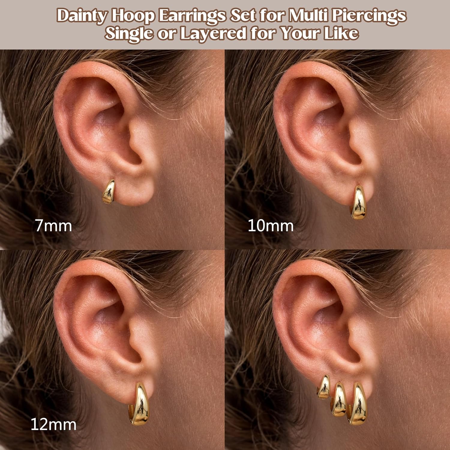 Chriscoco 3 Paia Orecchini Cerchio Donna Orecchini Cerchio Oro Placcato 14K Orecchini Cerchio Argento Ipoallergenico Orecchini a Cerchio Piccoli per Fori Multipli