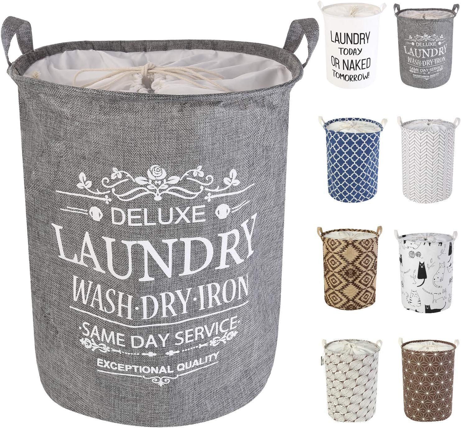 LessMo 17,7" con Coulisse Portabiancheria Bagagli Sorter, Pieghevole Pop-Up Lavanderia Cesti, Impermeabile Rotonda Cotone Lino