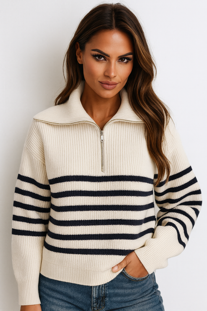 Maglia manica lunga, con zip e righe