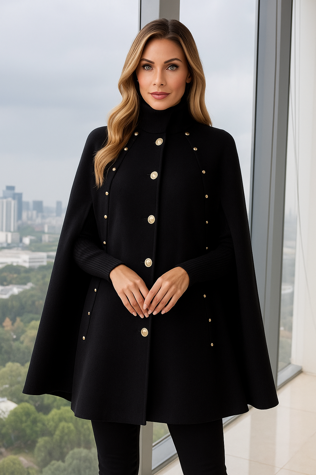 Mantella Elegante con Bottoni Oro – Stile Luxury & Chic