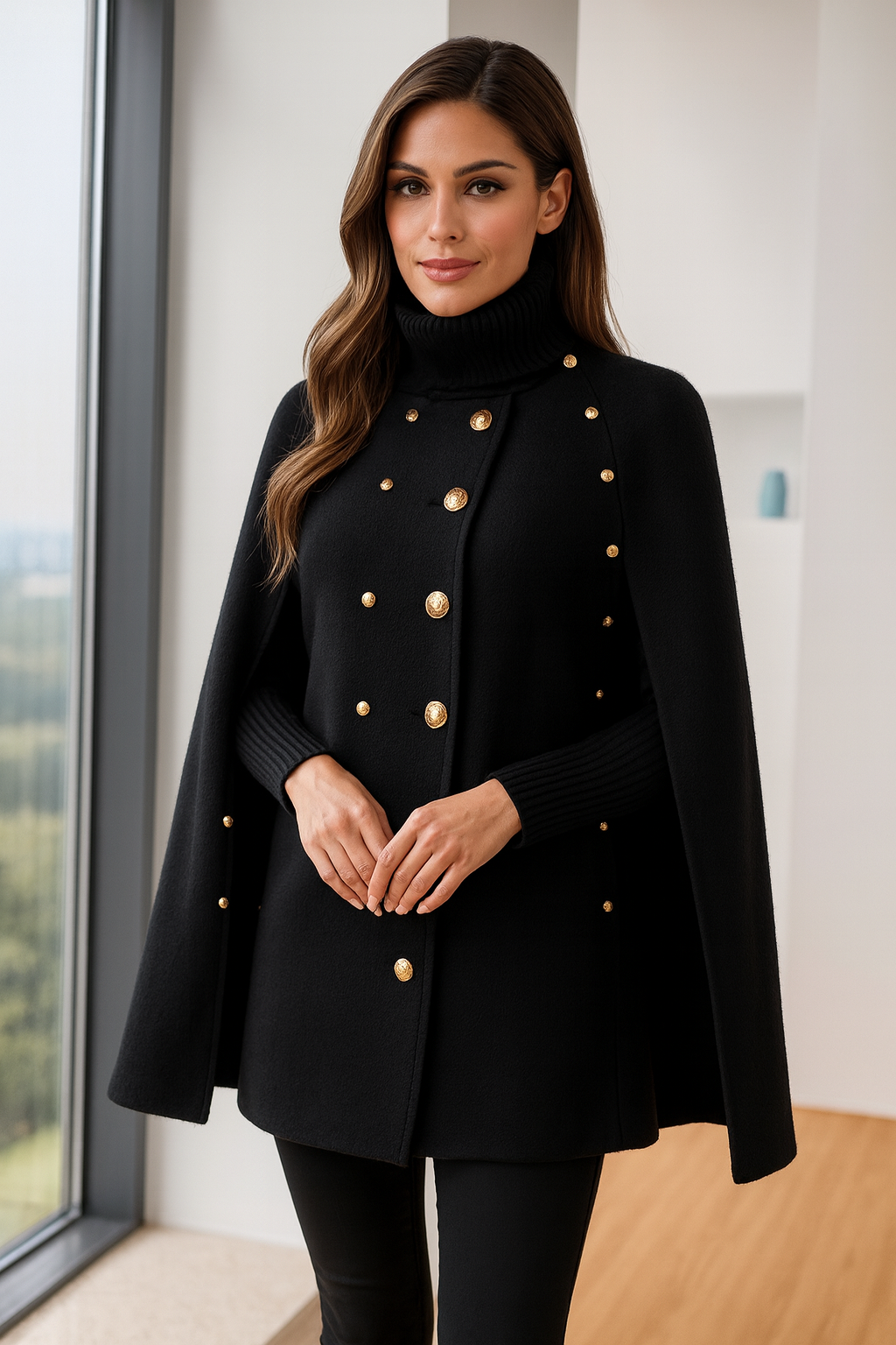 Mantella Elegante con Bottoni Oro – Stile Luxury & Chic