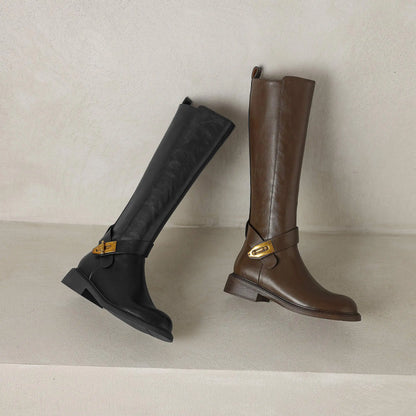 Stivale con fibbia in vera pelle
